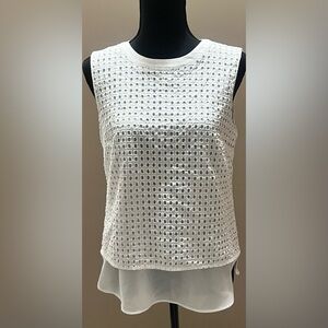 J. Crew White Sleeveless Tank Top with Geometric Pattern